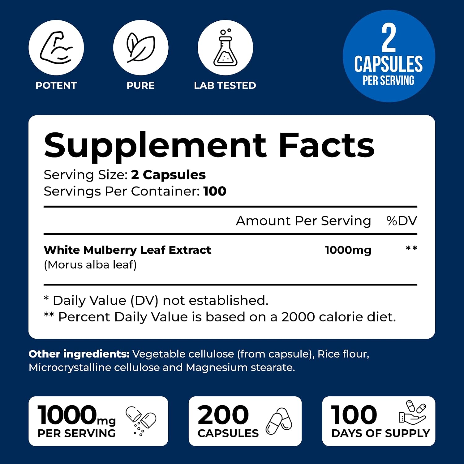 White Mulberry 1000mg 200 Cápsulas Veganas – Extracto de Hoja de Morera Blanca