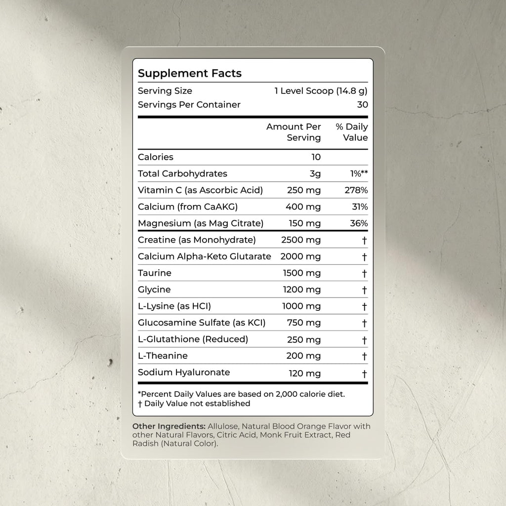 Blueprint Longevity Mix - Magnesio, Creatina, L-Teanina, Glutatión y Vitamina C - 30 porciones, Naranja Sangre