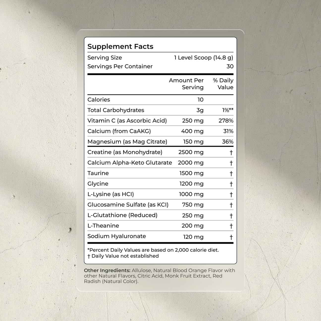 Blueprint Longevity Mix - Magnesio, Creatina, L-Teanina, Glutatión y Vitamina C - 30 porciones, Naranja Sangre