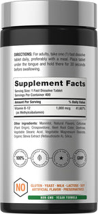 Horbaach Vitamina B12 1000 mcg Sublingual - 400 Comprimidos de Rápida Disolución - Metilcobalamina, Sabor a Bayas, Vegano, Sin Gluten