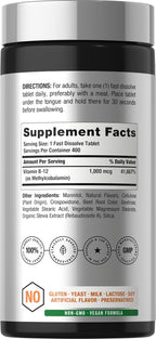 Horbaach Vitamina B12 1000 mcg Sublingual - 400 Comprimidos de Disolución Rápida - Metilcobalamina para Mujeres y Hombres - Sabor a Bayas - Vegano, No GMO y Sin Gluten