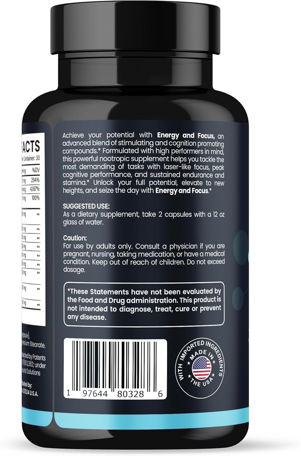 Axiom Nutrition Energy and Focus Extra Strength - 200mg Cafeína y Melena de León, 60 Cápsulas