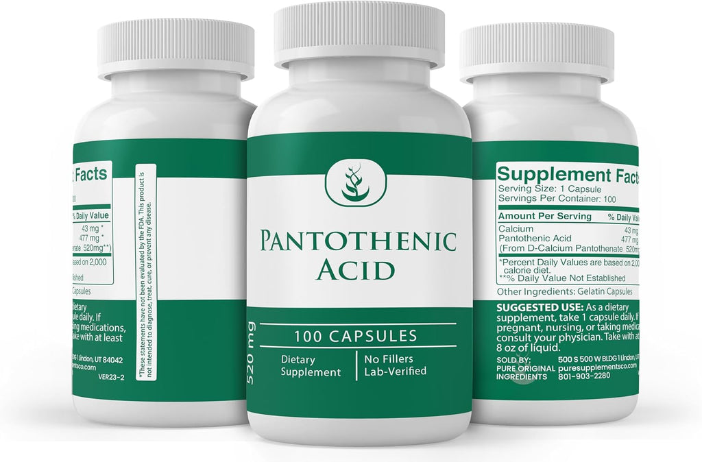 PURE ORIGINAL INGREDIENTS Ácido Pantoténico (100 Cápsulas) - Vitamina B5 Pura