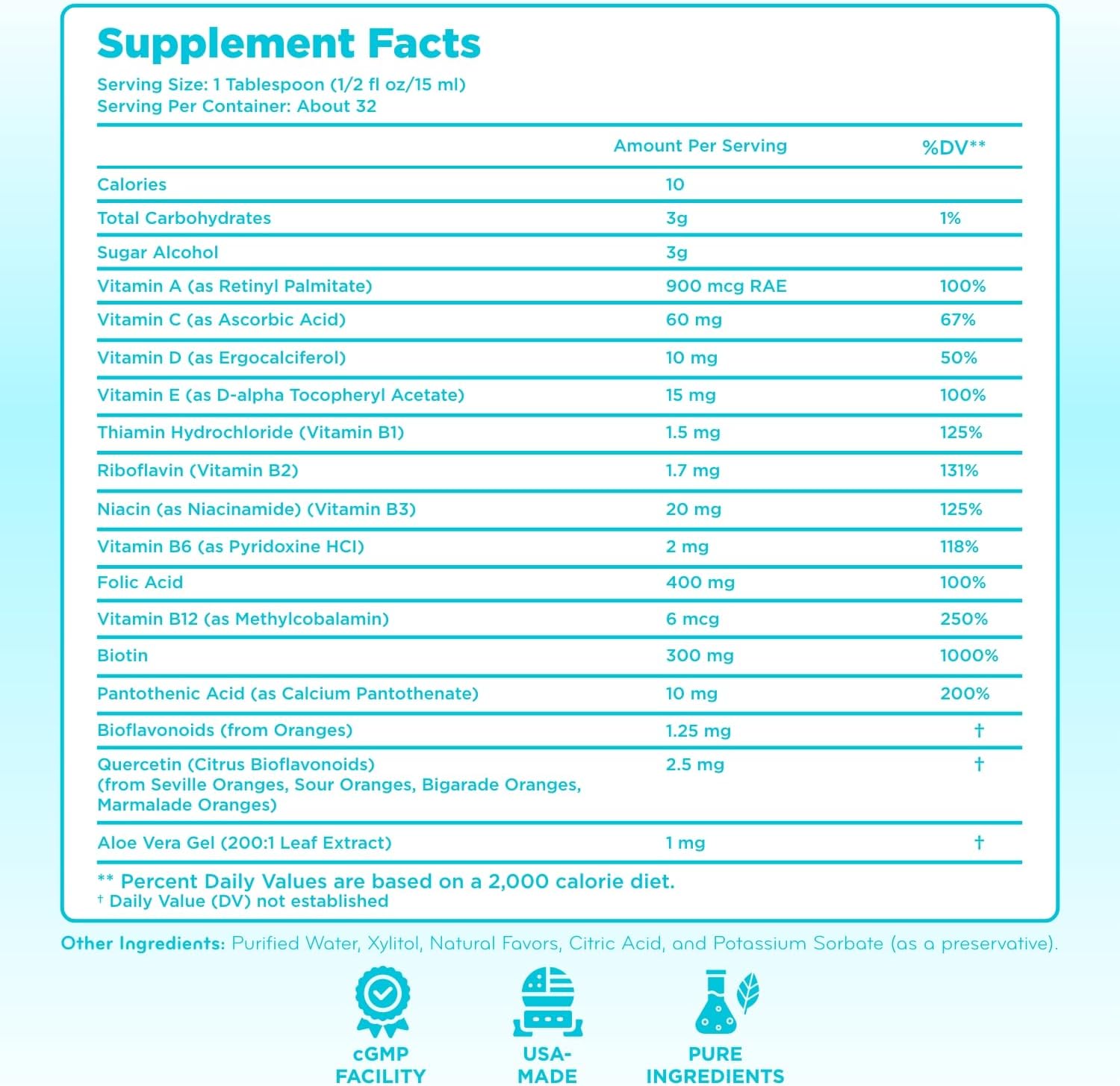 Multivitamínico Líquido Sin Azúcar para Niños - Vitaminas A, C, D, E, Complejo B + Quercetina - Sabor Naranja - 1 Mes