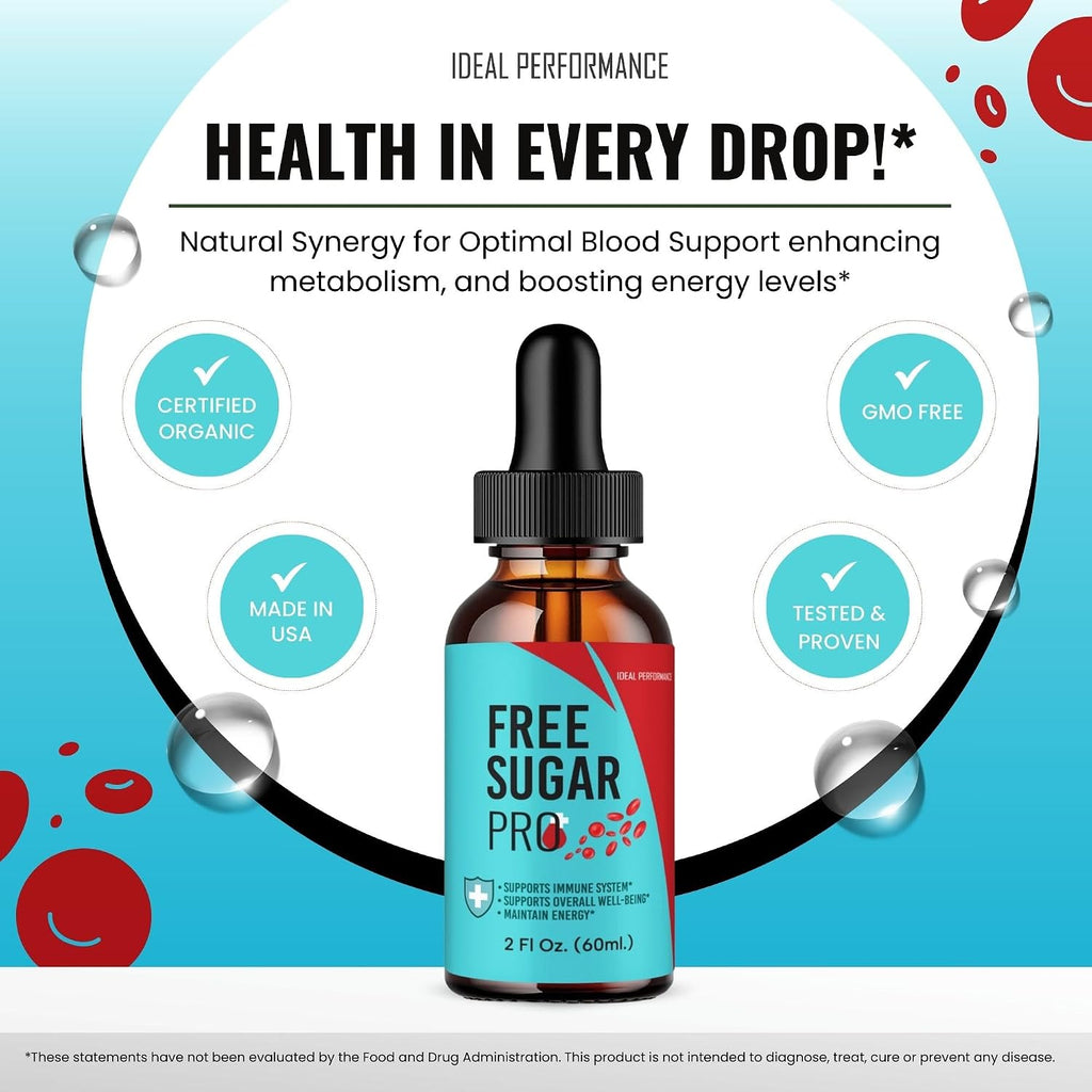 Free Sugar Pro Drops, FreeSugar Pro Blood Formula Support Supplement Liquid Drops - Maximum Strength, FreeSugarPro Health and Wellness All Natural Formula Drops (3 Pack)