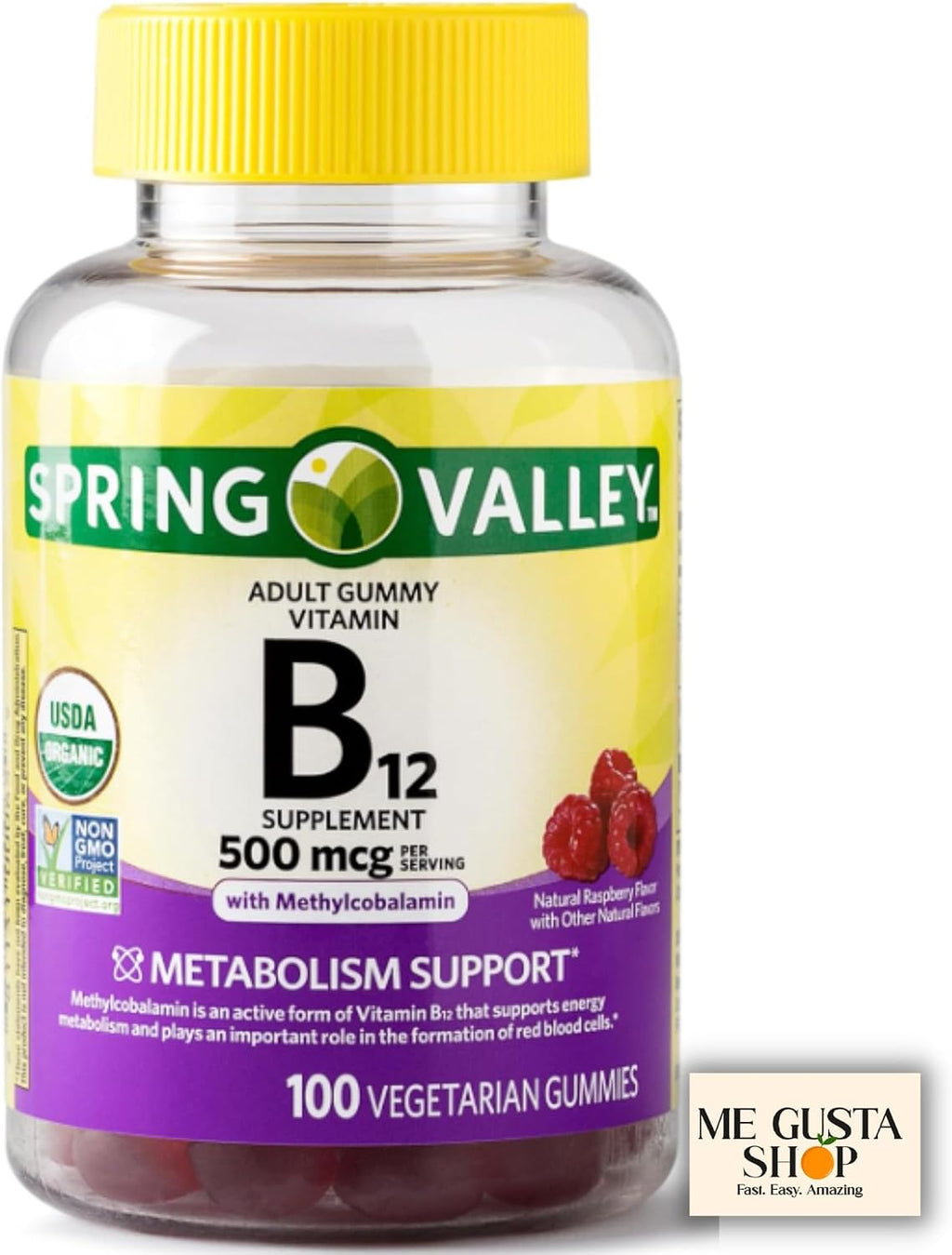 Spring Valley Vitamina B12 500 mcg Gomitas Sabor Frambuesa - 100 unidades