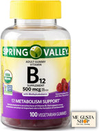 Spring Valley Vitamina B12 500 mcg Gomitas Sabor Frambuesa - 100 unidades