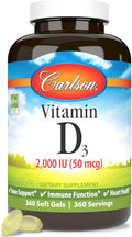 Carlson - Vitamina D3, 2000 UI (50 mcg), 360 Cápsulas Blandas