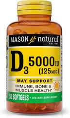 Mason Natural Vitamina D3 125 mcg (5000 UI) - 50 Cápsulas (Pack de 3)