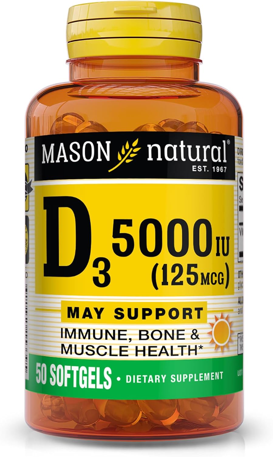 Mason Natural Vitamina D3 125 mcg (5000 UI) - 50 Cápsulas (Pack de 3)