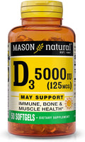 MASON NATURAL Vitamina D3 5000 UI (125 mcg) - 50 Cápsulas Blandas