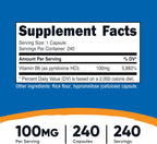 Nutricost Vitamin B6 (Pyridoxine HCl) 100 mg, 240 Capsules