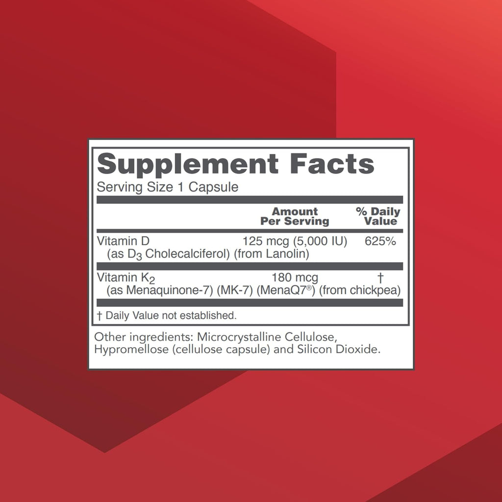 PROTOCOL FOR LIFE BALANCE Vitamina D3 5000 UI con K2 MK-7 180 mcg - 60 Cápsulas Veganas