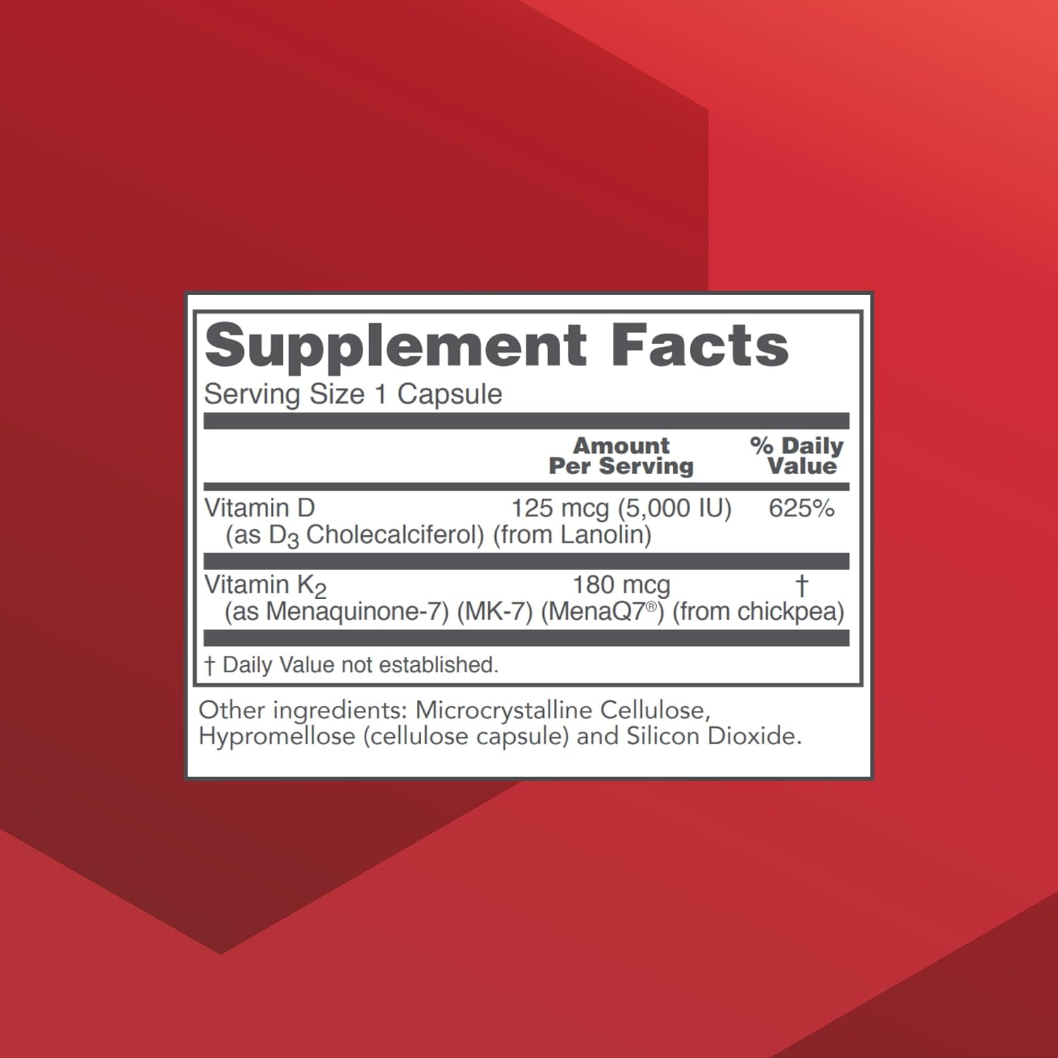 PROTOCOL FOR LIFE BALANCE Vitamina D3 5000 UI con K2 MK-7 180 mcg - 60 Cápsulas Veganas