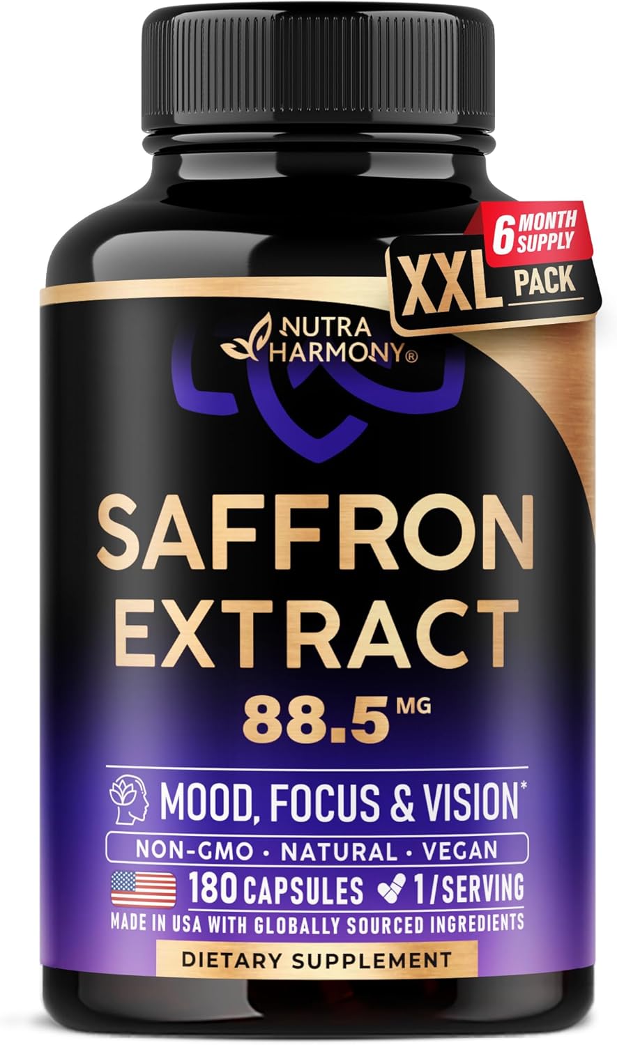Extracto Puro de Azafrán 88.5 mg, 90 Cápsulas Veganas