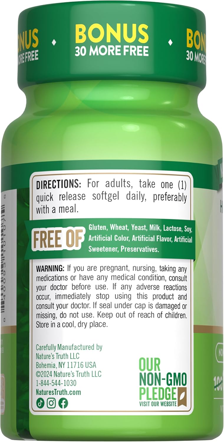 Nature's Truth Vitamina D3 5000 IU Cápsulas Blandas | 130 Unidades | Alta Potencia | Sin Gluten y Sin OGM