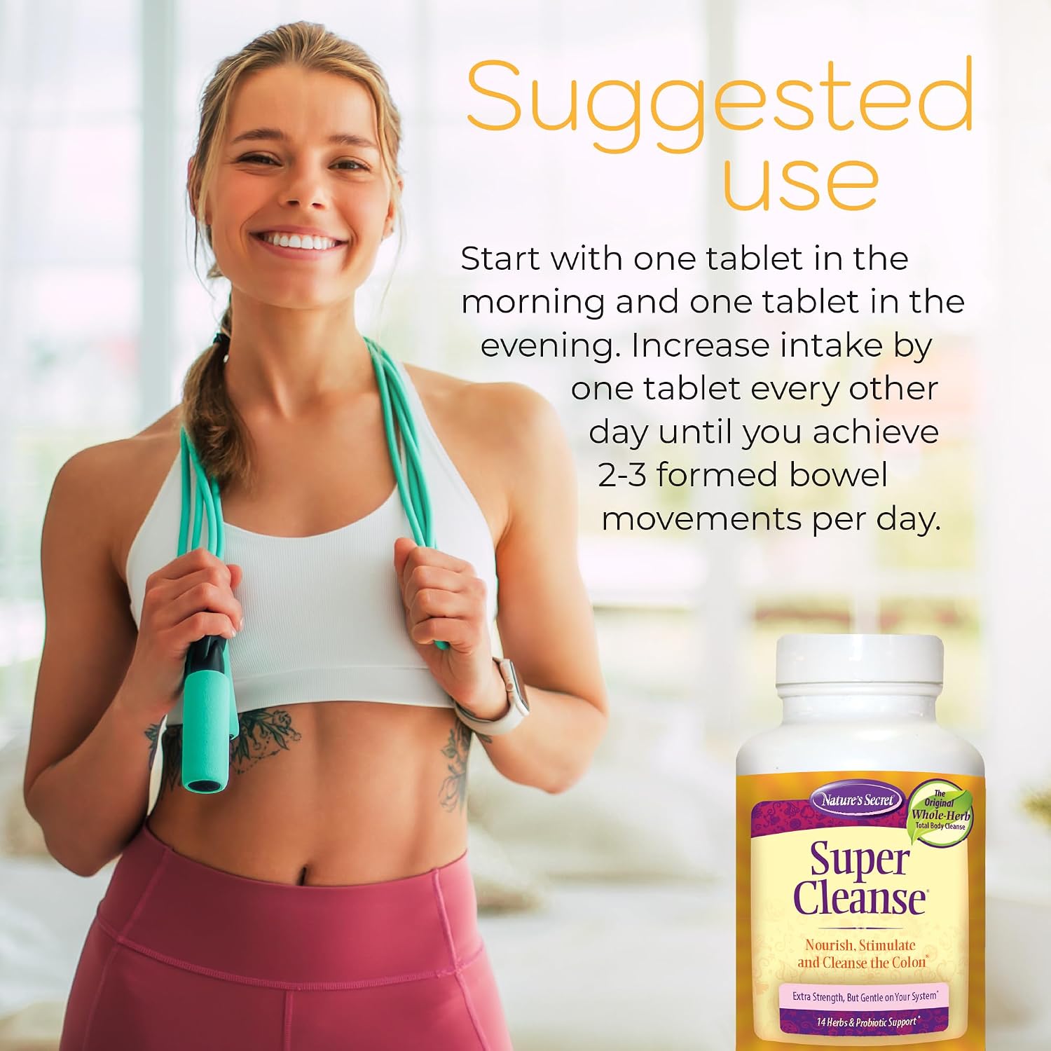 Nature's Secret Super Cleanse - Extra Strength Limpieza de Colon con 14 Hierbas y Probióticos - 200 Comprimidos