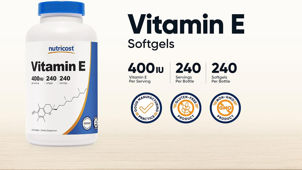 Nutricost Vitamina E 400 UI, 240 Softgels (3 Botellas)