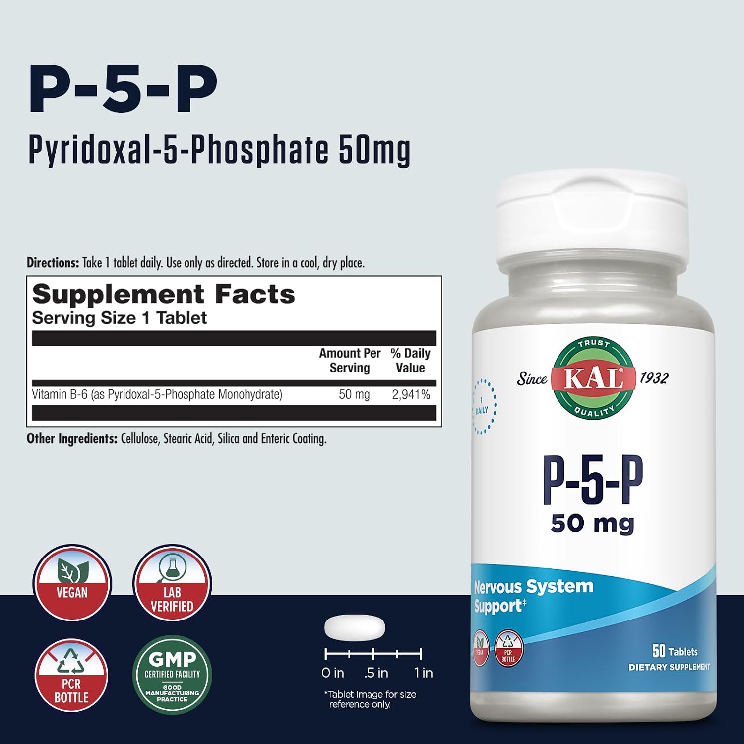 Kal B-6 50 mg Piridoxal-5-fosfato, 50 Comprimidos