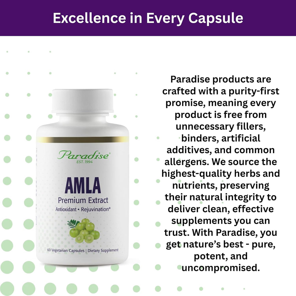 Paradise Herbs Amla – Organic Full-Spectrum Vitamin C, 250 mg, 60 Vegetable Capsules