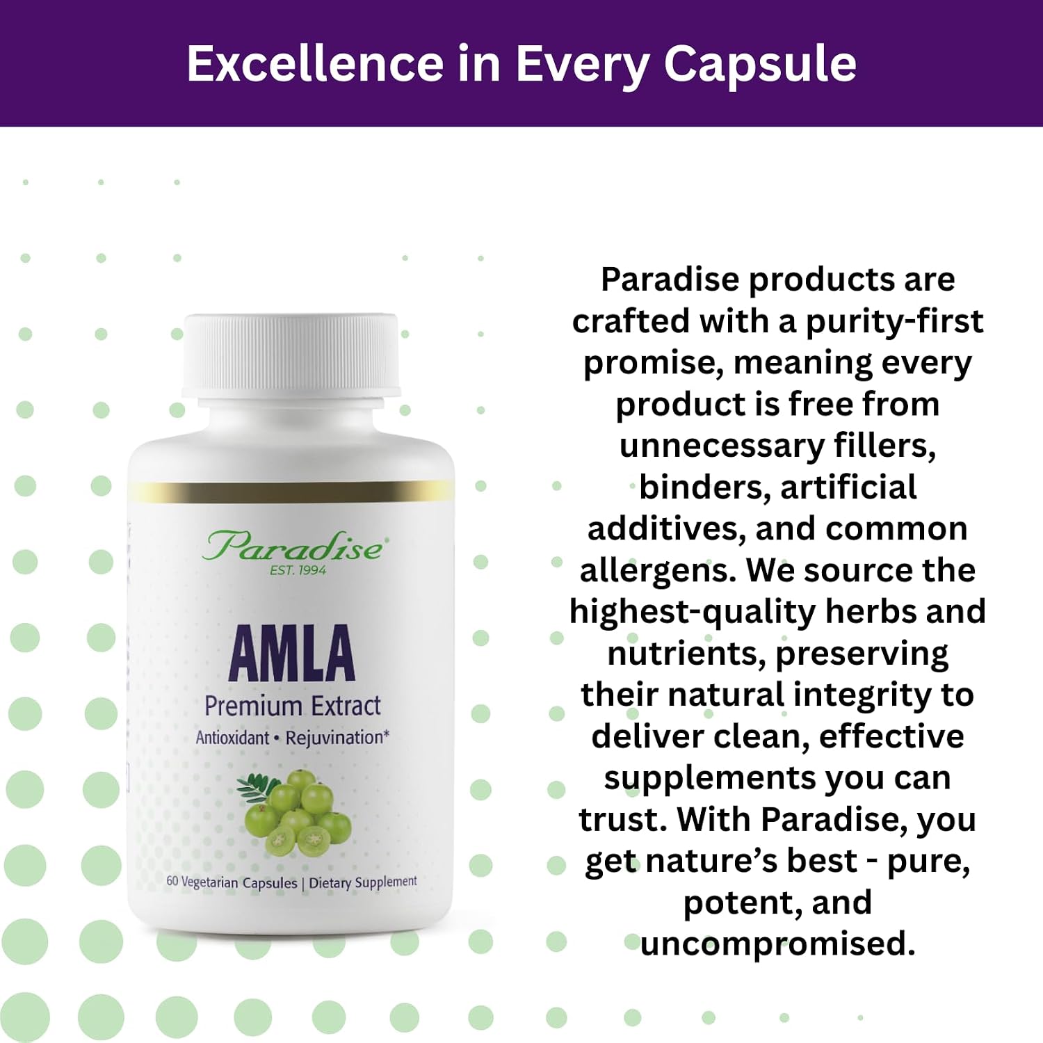 Paradise Herbs Amla – Organic Full-Spectrum Vitamin C, 250 mg, 60 Vegetable Capsules