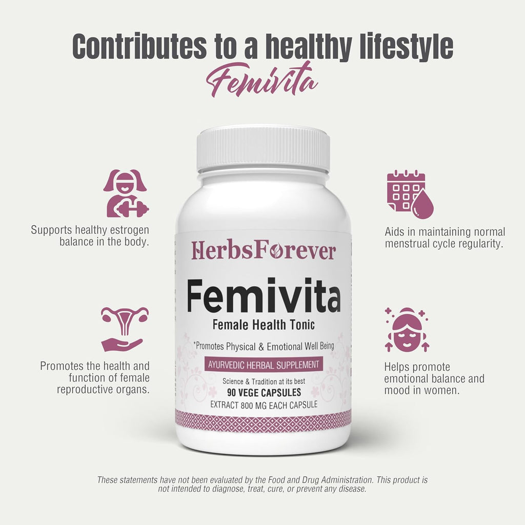 Herbsforever Femivita Cápsulas – Suplemento Ayurvédico para Mujeres (90 Cápsulas Vegetales, 800 mg)
