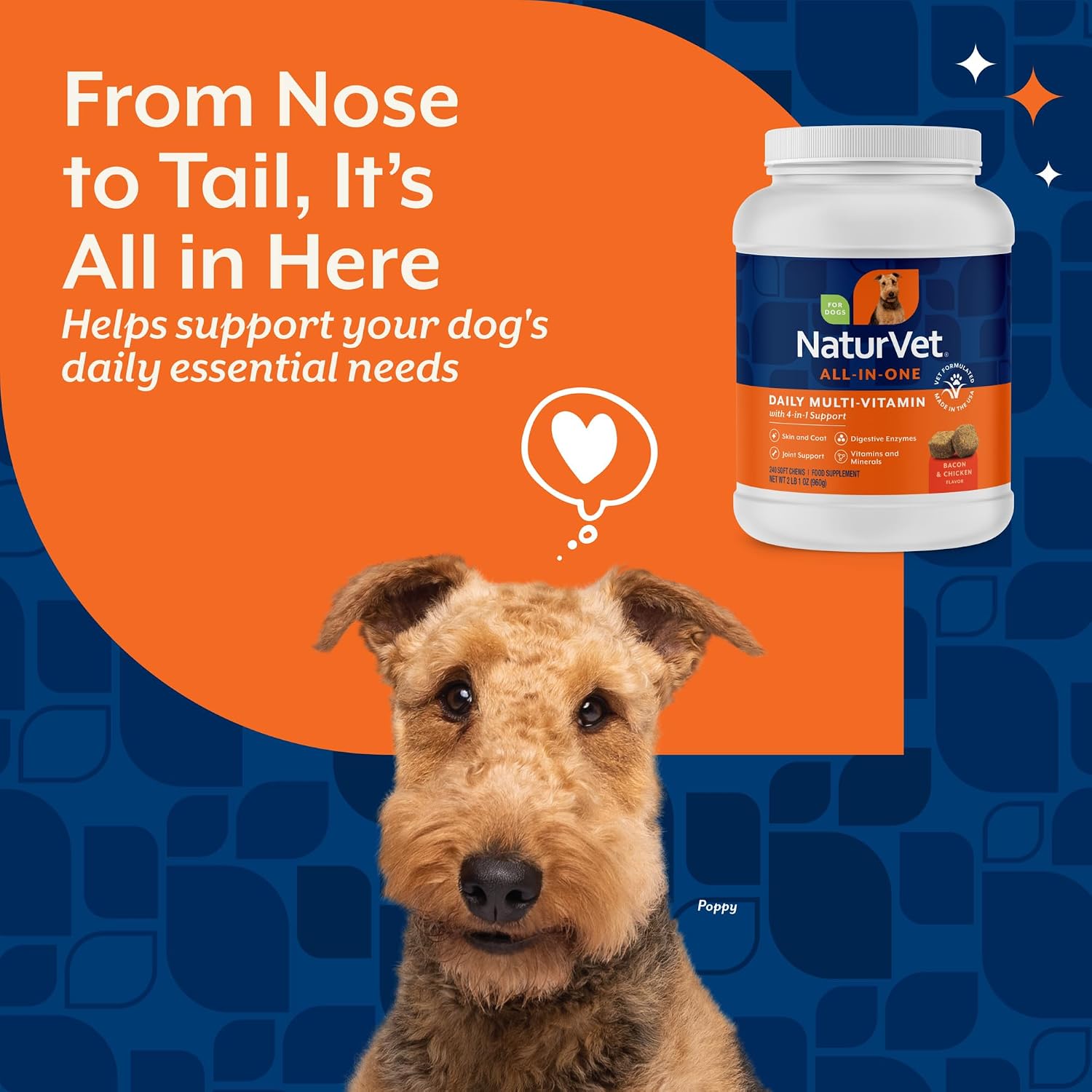 NaturVet Suplemento Todo en Uno para Perros – 240 Masticables Blandos