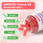 Gominolas de Vitamina B2 (Riboflavina) 400 mg con Magnesio – Sin Azúcar, Veganas, Sabor Frambuesa – 60 Unidades