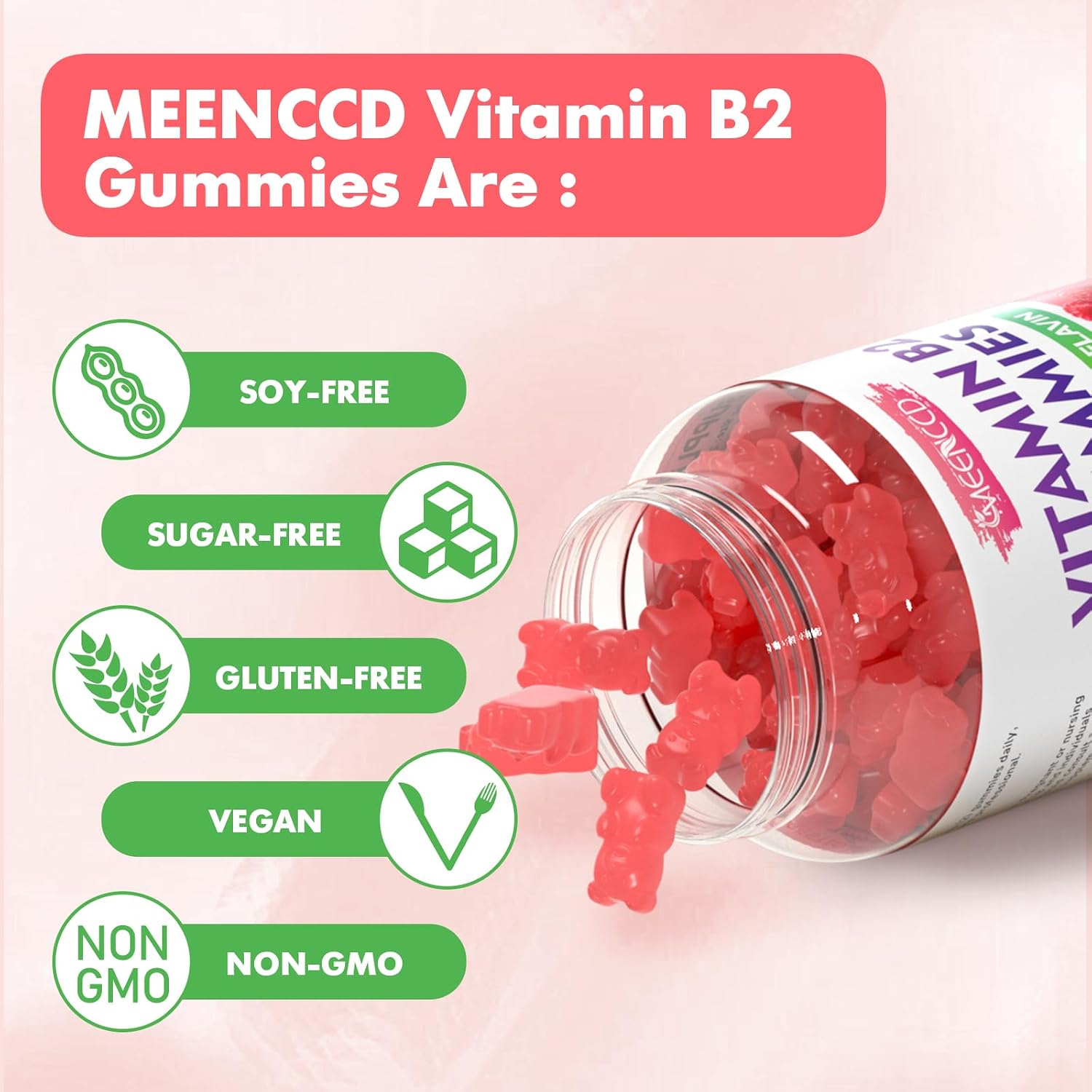 Gominolas de Vitamina B2 (Riboflavina) 400 mg con Magnesio – Sin Azúcar, Veganas, Sabor Frambuesa – 60 Unidades