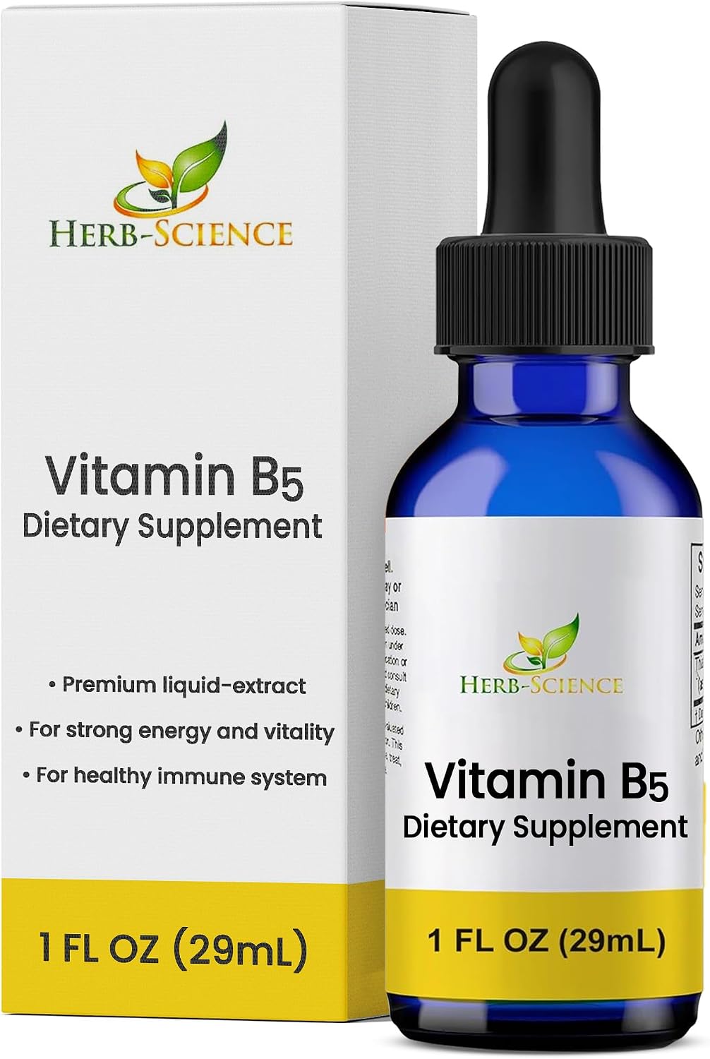 Herb-Science Gotas Líquidas de Vitamina B5, Suplemento de Ácido Pantoténico, Sin Alcohol, Vegano, No OGM, 30 ml