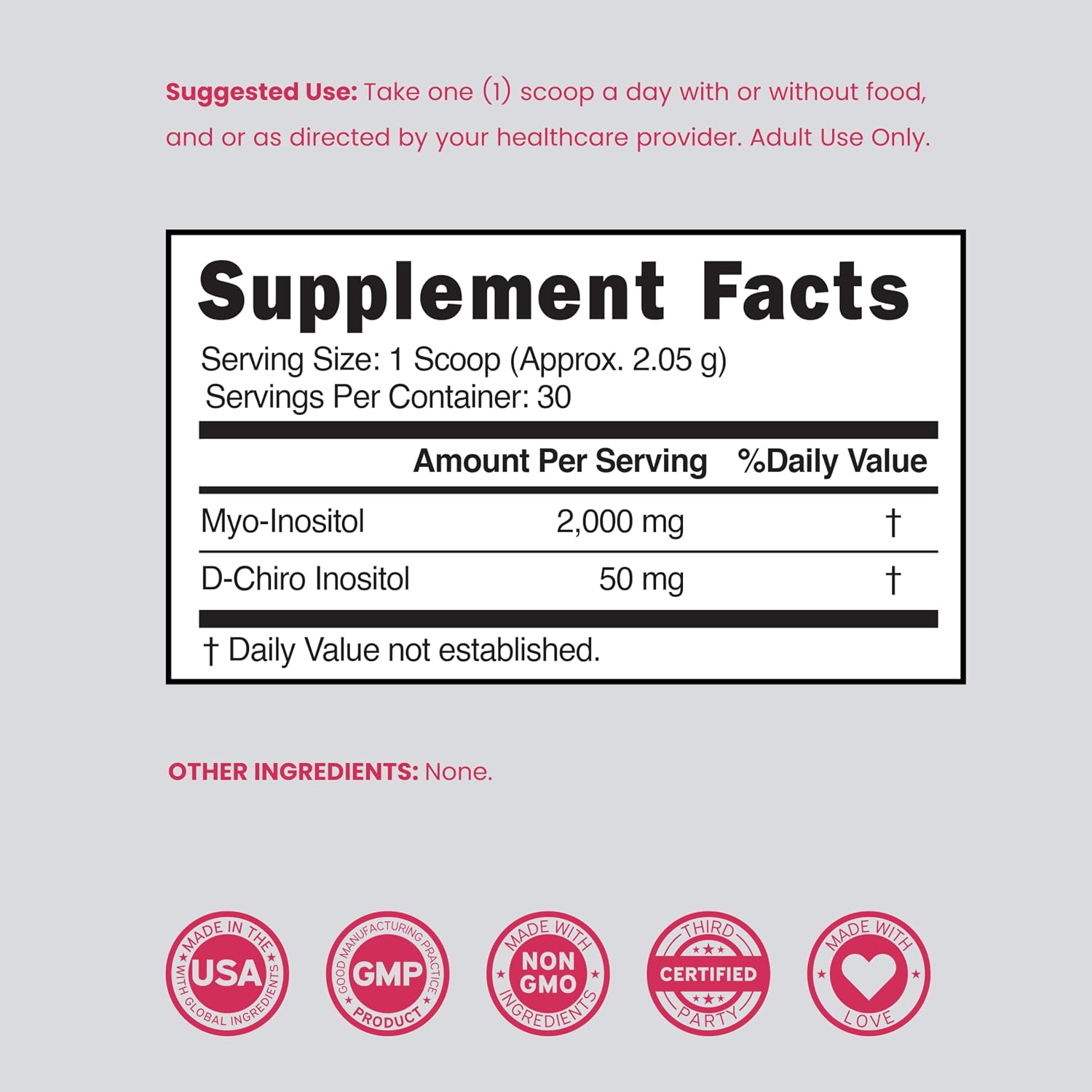 Myo-Inositol & D-Chiro Inositol en Polvo (2050mg por ración, Ratio 40:1, 30 días)