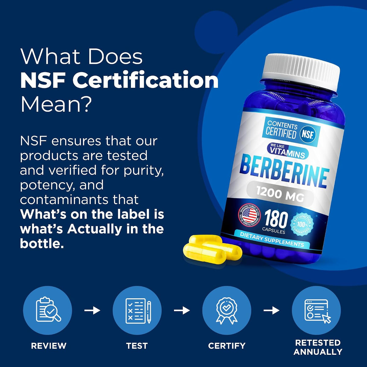 Berberina HCL 1200 mg, Certificado NSF, 180 Cápsulas Vegetales – Image 2