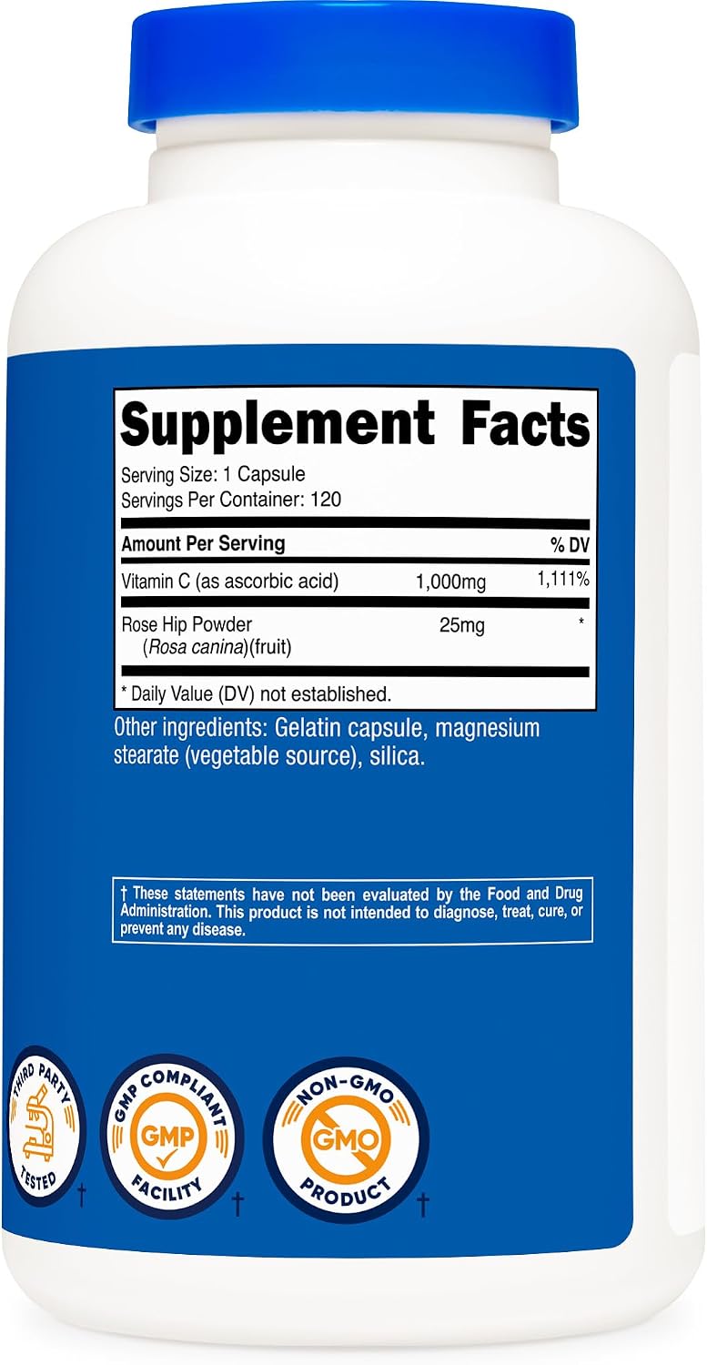 Nutricost Vitamina C con Escaramujo 1025mg, 120 Cápsulas