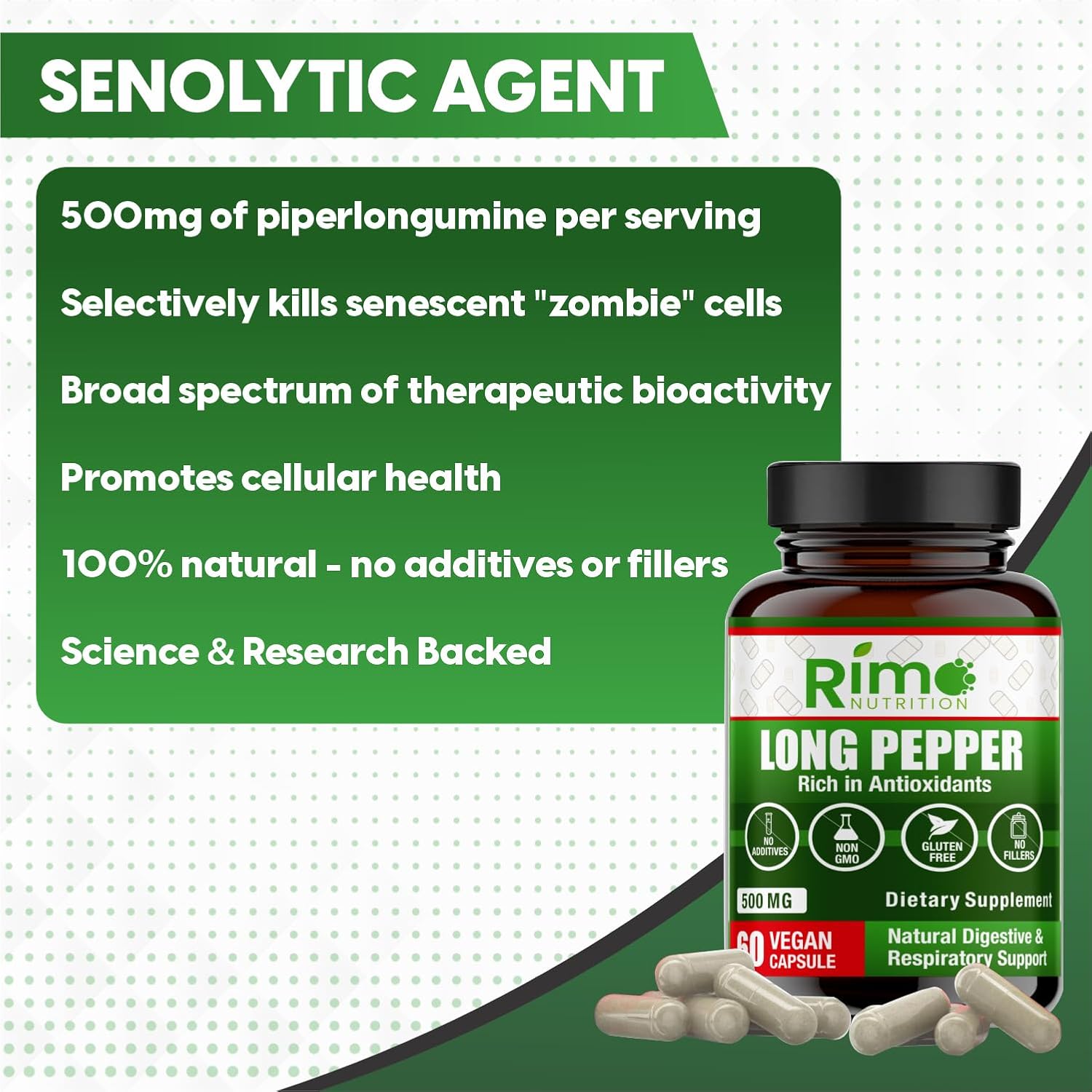 Long Pepper (Pimienta Larga) 60 Cápsulas Veganas – Suplemento Natural con Piperlongumina (500 mg)