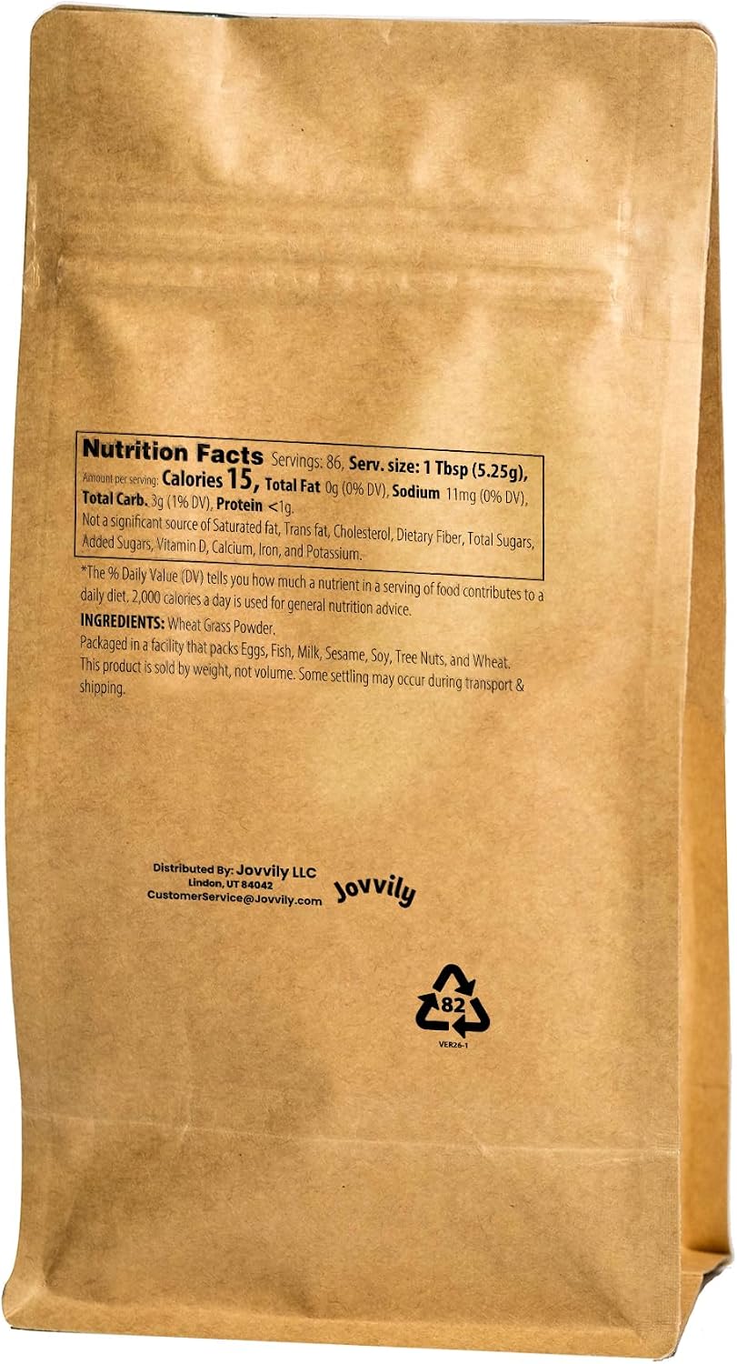 Jovvily Polvo de Hierba de Trigo - 454 g - Superalimento - Sin Rellenos - Batidos y Smoothies