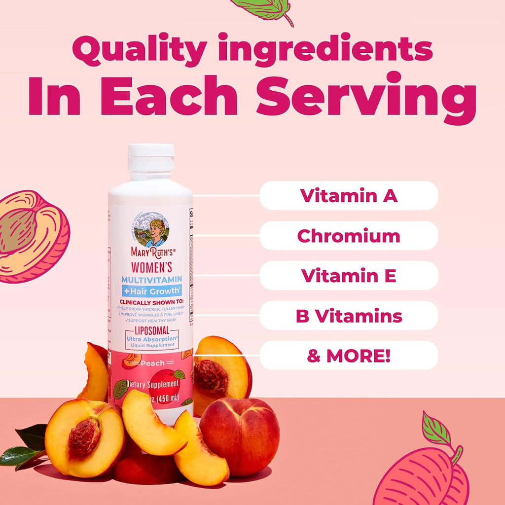 MARYRUTH'S Multivitamínico Femenino + Lustriva Crecimiento Capilar Liposomal | Biotina 10000mcg | Probado Clínicamente para un Cabello más Grueso y una Piel más Lisa | 15.22 Fl Oz