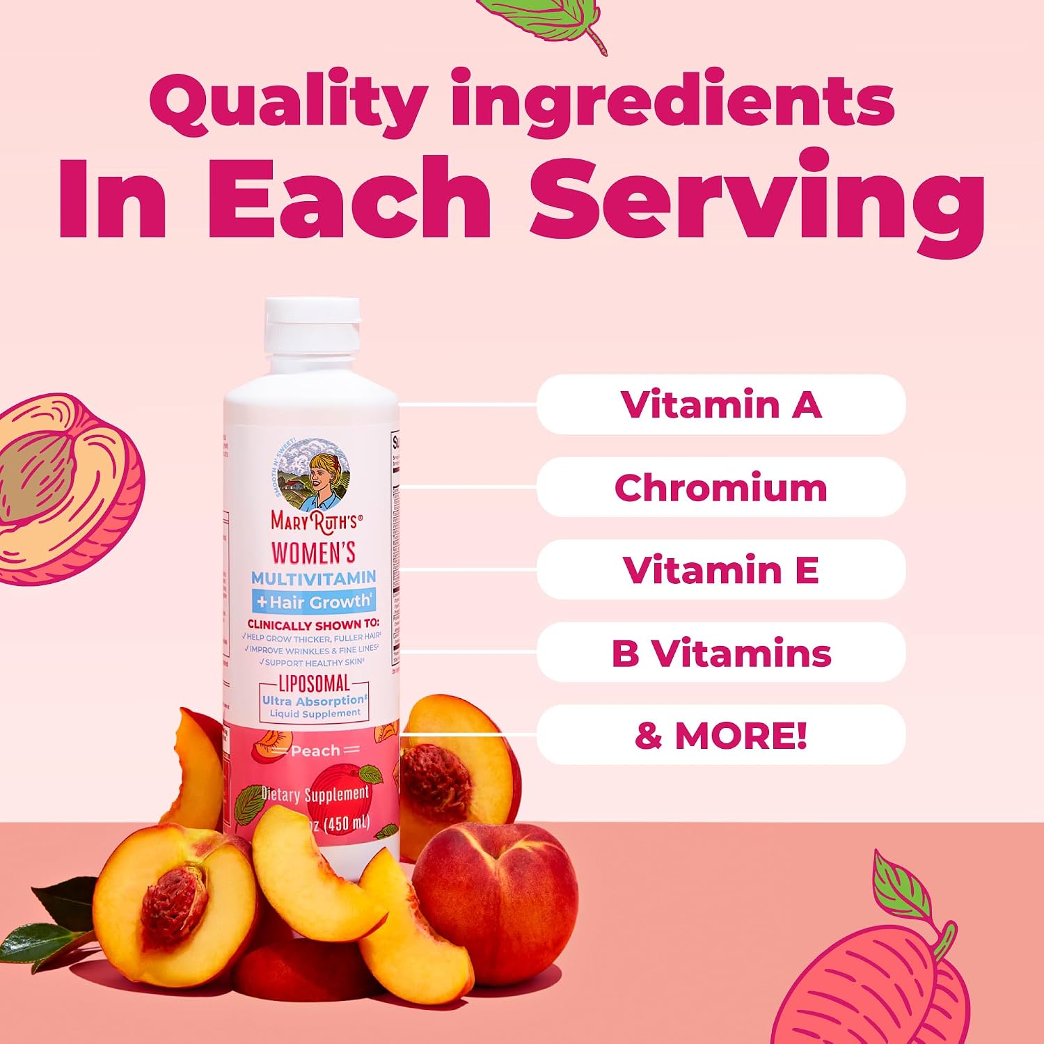 MARYRUTH'S Multivitamínico Femenino + Lustriva Crecimiento Capilar Liposomal | Biotina 10000mcg | Probado Clínicamente para un Cabello más Grueso y una Piel más Lisa | 15.22 Fl Oz