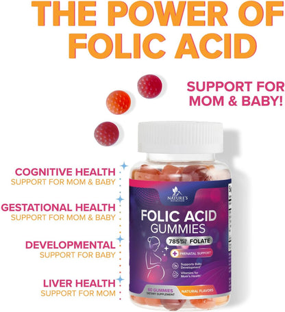 Gominolas de Ácido Fólico para Mujeres - Folato 785 mcg - Vitaminas Prenatales - 60 Gominolas – Image 6