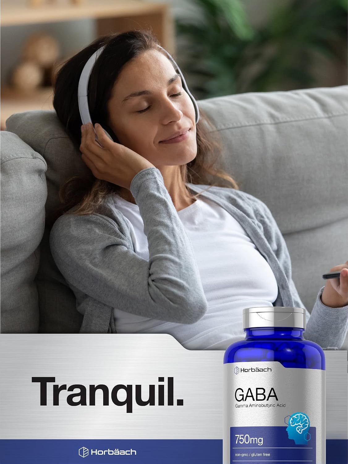 Horbäach GABA 750mg | 180 Cápsulas de Gamma Aminobutírico | Suplemento No Transgénico y Sin Gluten