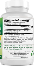 Best Naturals Ashwagandha Cápsulas 500 mg para Relajación y Estrés, 120 Unidades