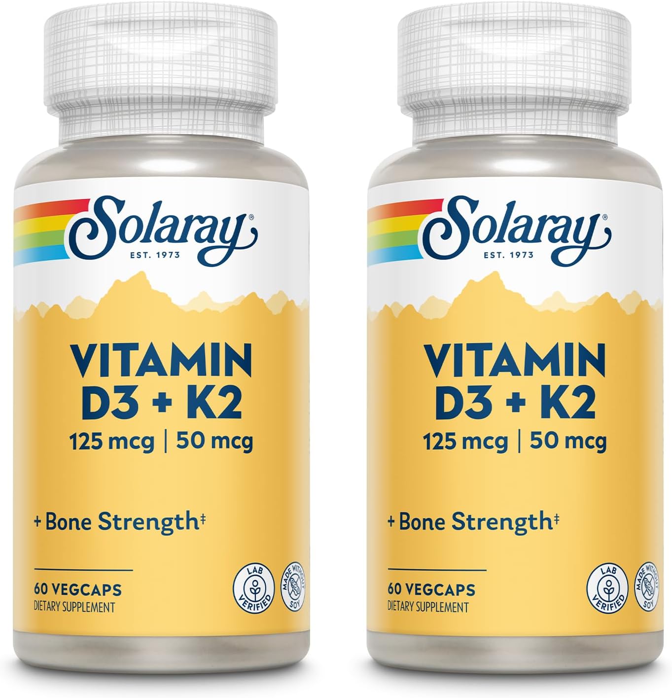 SOLARAY Vitamin D3 + K2, 5000 IU D3 & 50 mcg K2 MK-7, 120 VegCaps