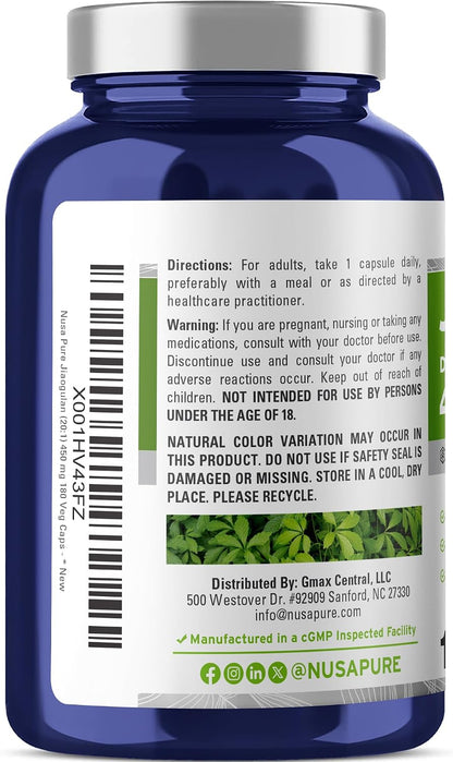 NusaPure Jiaogulan Cápsulas, 450 mg, 180 Cápsulas Veganas (No OGM, Vegano) – Image 3