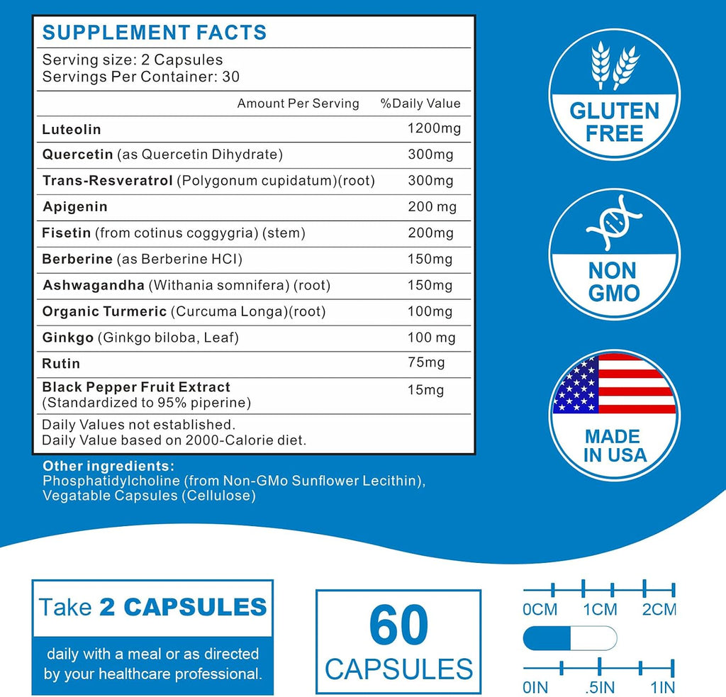 VITACRLLYNMN Liposomal Luteolina 1200 mg – Complejo 11 en 1 Antioxidante y Cognitivo, 60 Cápsulas