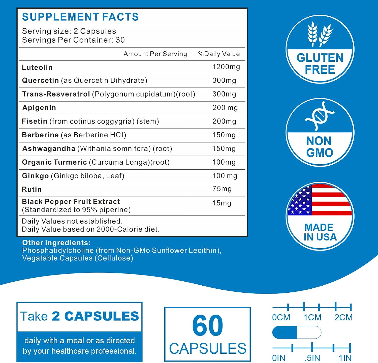 VITACRLLYNMN Liposomal Luteolina 1200 mg – Complejo 11 en 1 Antioxidante y Cognitivo, 60 Cápsulas