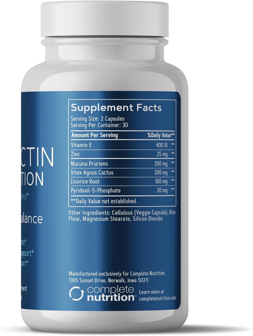Complete Nutrition Prolactin Prevention | Apoyo a la Prolactina y Dopamina | Equilibrio Hormonal para Hombres | Post-Ciclo y Bienestar | 60 Cápsulas
