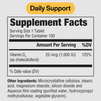 PureFormulas Vitamina D3 1.000 UI 25 mcg - Suplemento Premium para Huesos, Dientes y Sistema Inmunitario - No-GMO - 100 Comprimidos
