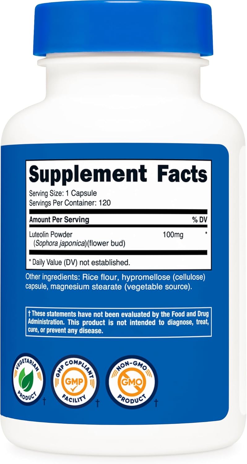 Nutricost Luteolina 100mg 120 Cápsulas - Complemento Alimenticio Vegano, Sin Gluten, No OGM