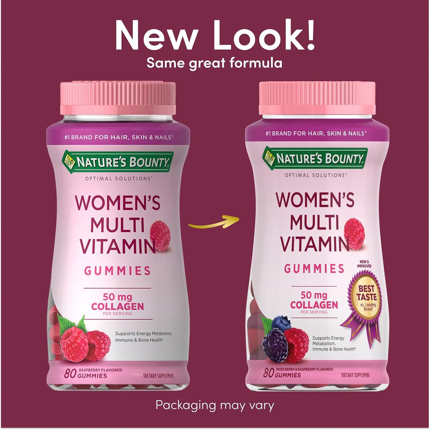 Nature's Bounty Optimal Solutions Multivitamínico para Mujeres, Gominolas de Frambuesa, 80 uds (Paquete de 2)