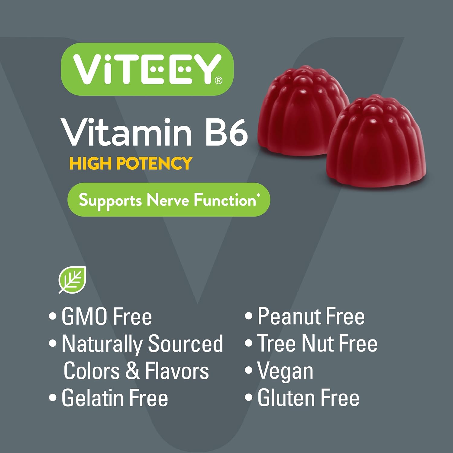 Viteey Vitamin B6 Gummies - 120 Gominolas con 100mg de Vitamina B6 - Energía, Sistema Nervioso y Estado de Ánimo - Vegano, Sin Gluten