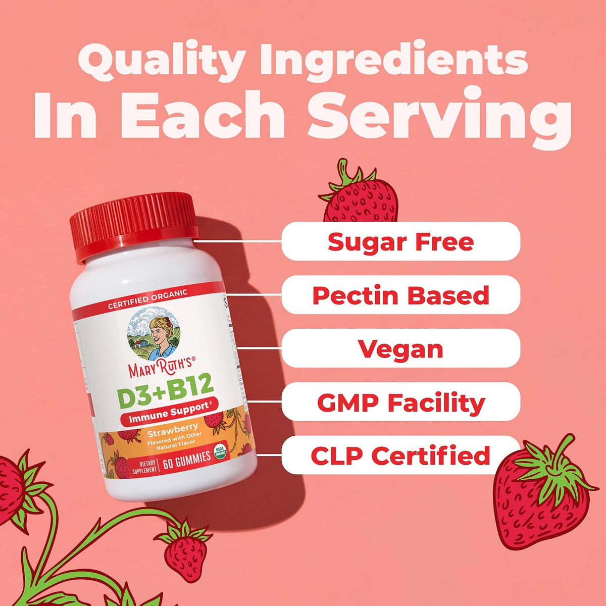 MARYRUTH'S Organic Vitamin D3 + B12 Gummies for Ages 4+ | Bone Health | Immune Support | Energy Metabolism | Cognitive – Image 5
